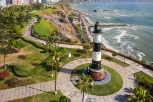 Aerial view of lighthouse of Miraflores, in Lima, Peru. taken with drone.