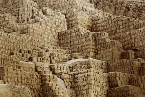 Huaca Pucllana is a great adobe and clay pyramid located in the Miraflores district of Lima, Peru. Circa 200 AD to 700 AD of the Huari culture.